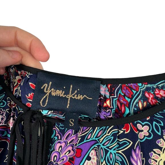 Yumi Kim Joey Purple Floral 100% Silk Blouse Boho Lightweight Flowy Womens Small - Picture 3 of 6